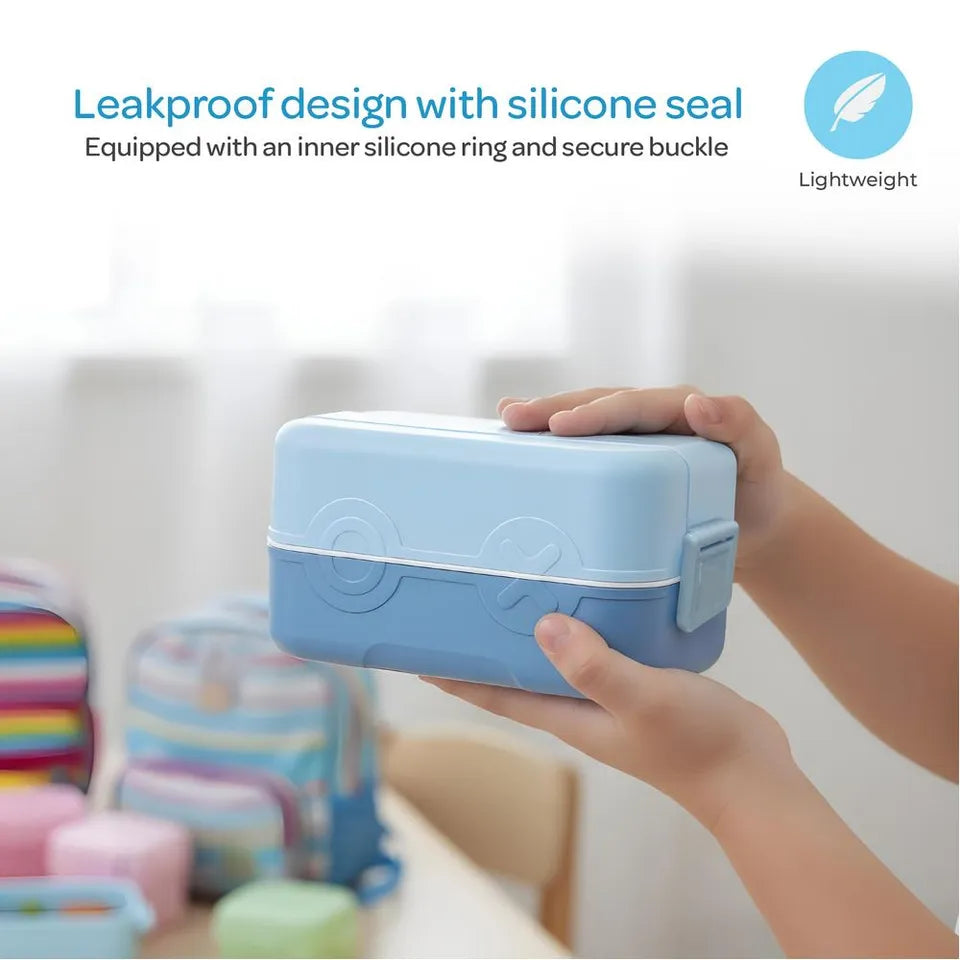 Moon - Kids' Bento Two Tier Lunch Box With Spoon & Seasoning Box - Blue