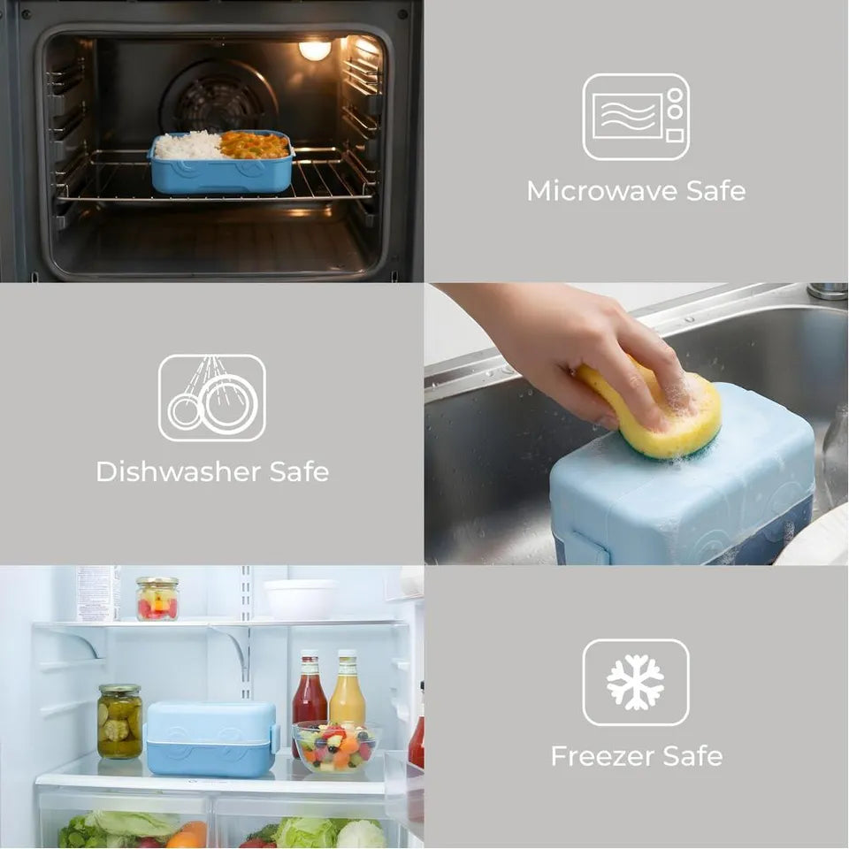 Moon - Kids' Bento Two Tier Lunch Box With Spoon & Seasoning Box - Blue