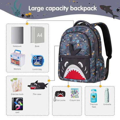Nohoo - 16" Shark School Backpack - Grey