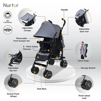 Nurtur Archer Lightweight Stroller - Dark Grey