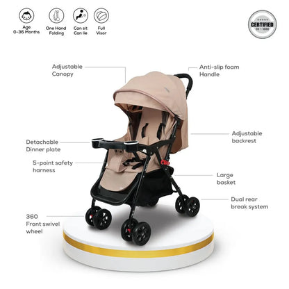 Nurtur Bliss Ultra Compact Lightweight Baby Travel Stroller - Sand