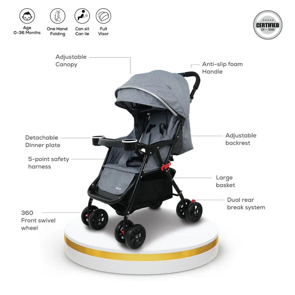 travel stroller for 3 month old Nurtur Bliss Ultra Compact Lightweight Baby Travel Stroller - Grey – Flitit
