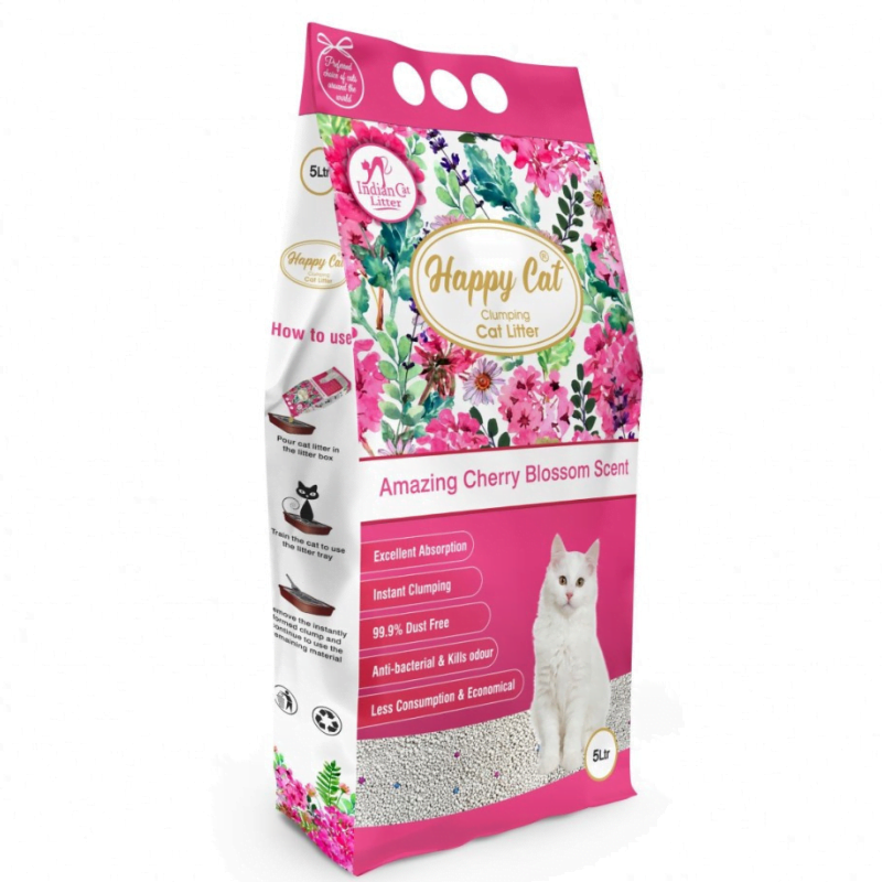 Happy Cat Bentonite Dust Free Clumping Cat Litter Amazing Cherry Blossom Scent 5L