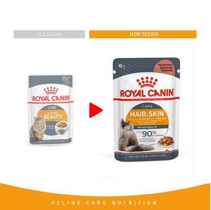 Royal Canin FCN Feline Care Nutrition Hair & Skin Gravy Intense Beauty Wet Cat Food 12x85gm