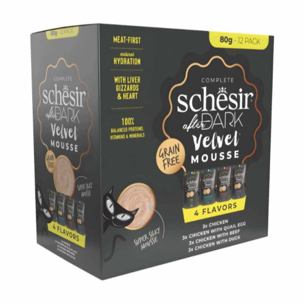 Schesir After Dark Velvet Mousse In Broth Variety Pack for Cat 80gm x 12