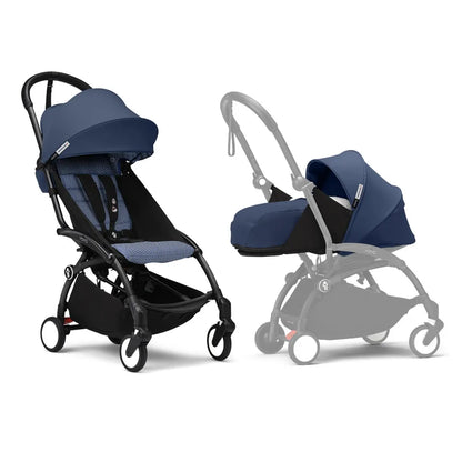 Stokke YOYO3 Black Frame & 0+ & 6+ Air France Blue Bundle