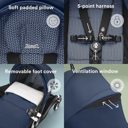 Stokke YOYO3 Black Frame & 0+ & 6+ Air France Blue Bundle