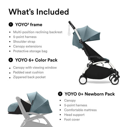 Stokke YOYO3 Black Frame & 0+ & 6+ Aqua Bundle