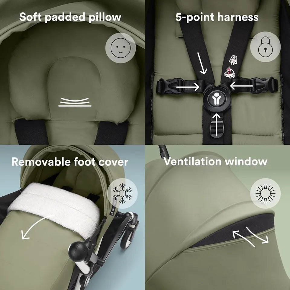 Stokke YOYO3 Black Frame & 0+ & 6+ Olive Bundle