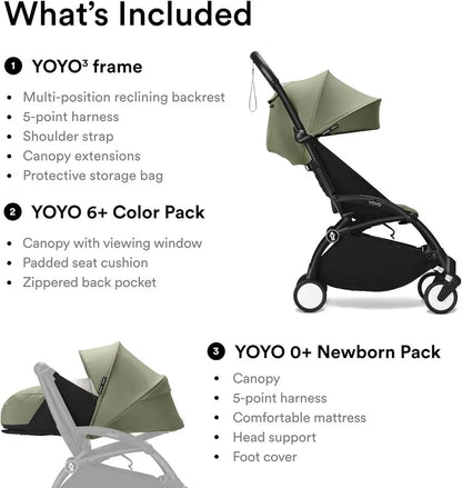 Stokke YOYO3 Black Frame & 0+ & 6+ Olive Bundle