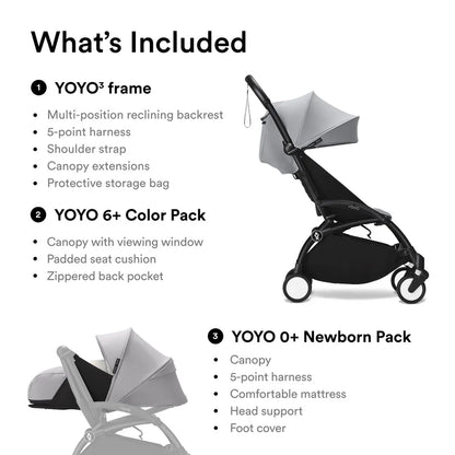 Stokke YOYO3 Black Frame & 0+ & 6+ Stone Bundle