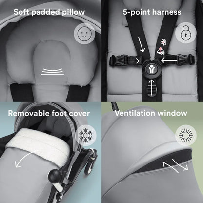 Stokke YOYO3 Black Frame & 0+ & 6+ Stone Bundle