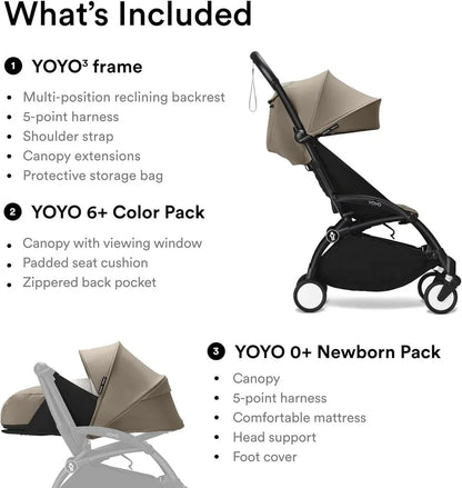 Stokke YOYO3 Black Frame & 0+ & 6+ Taupe Bundle