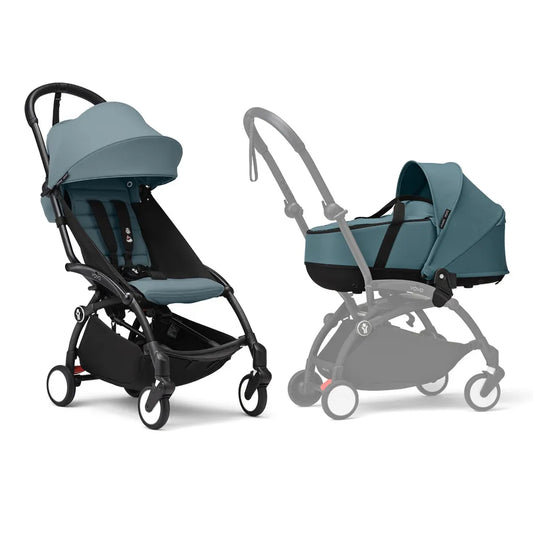 Stokke YOYO3 Frame Black + Newborn & 6+ Pack Bundle - Aqua
