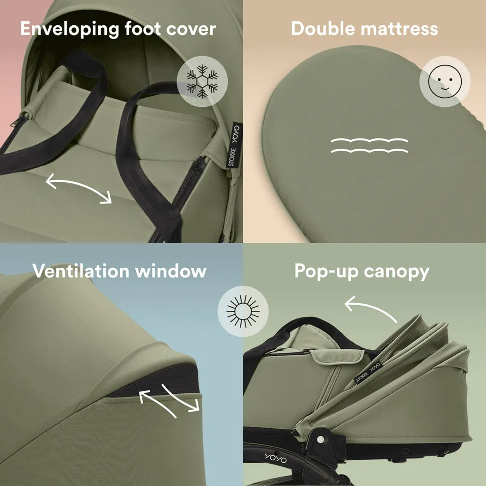 Stokke YOYO3 Frame Black + Newborn & 6+ Pack Bundle - Olive