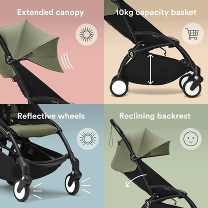 Stokke YOYO3 Frame Black + Newborn & 6+ Pack Bundle - Olive