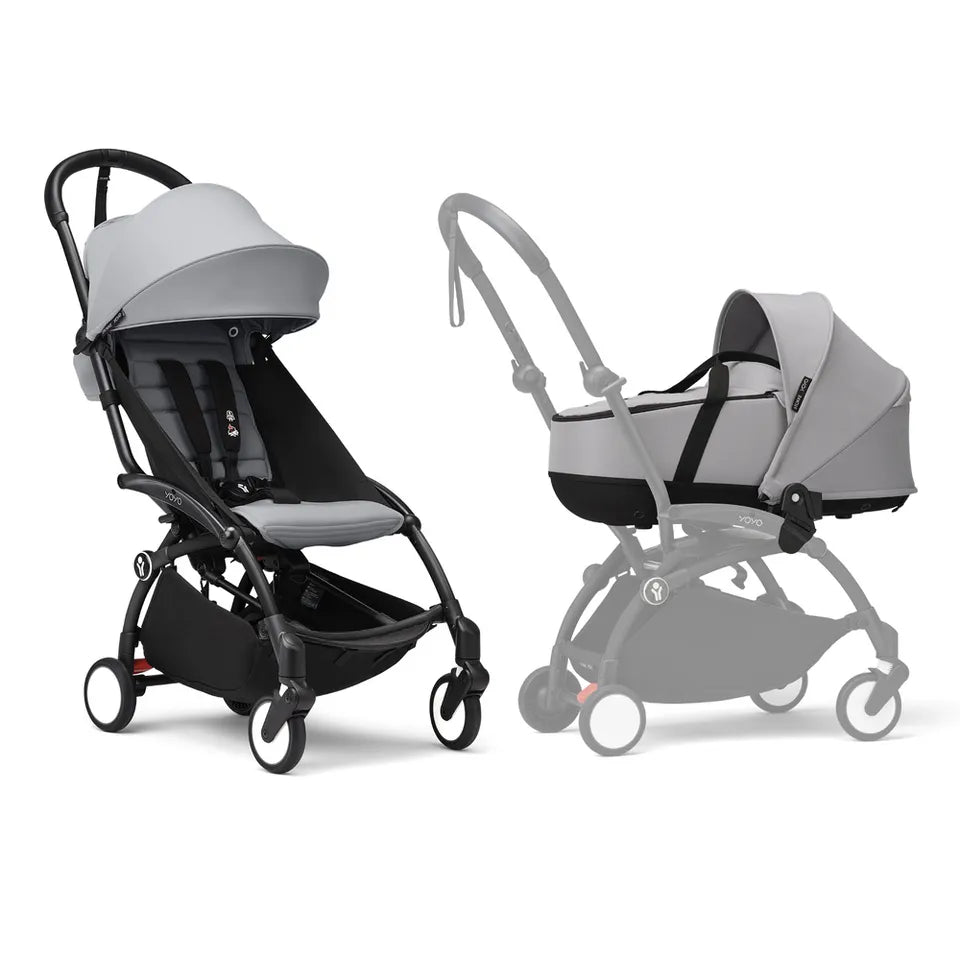 Stokke YOYO3 Frame Black + Newborn & 6+ Pack Bundle - Stone