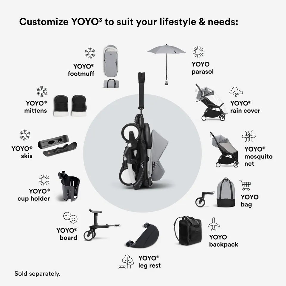 Stokke YOYO3 Frame Black + Newborn & 6+ Pack Bundle - Stone