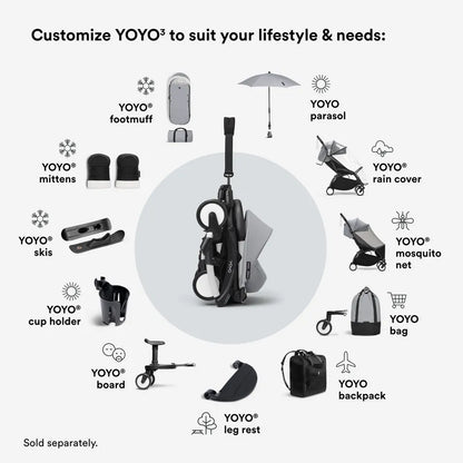 Stokke YOYO3 Frame Black + Newborn & 6+ Pack Bundle - Stone