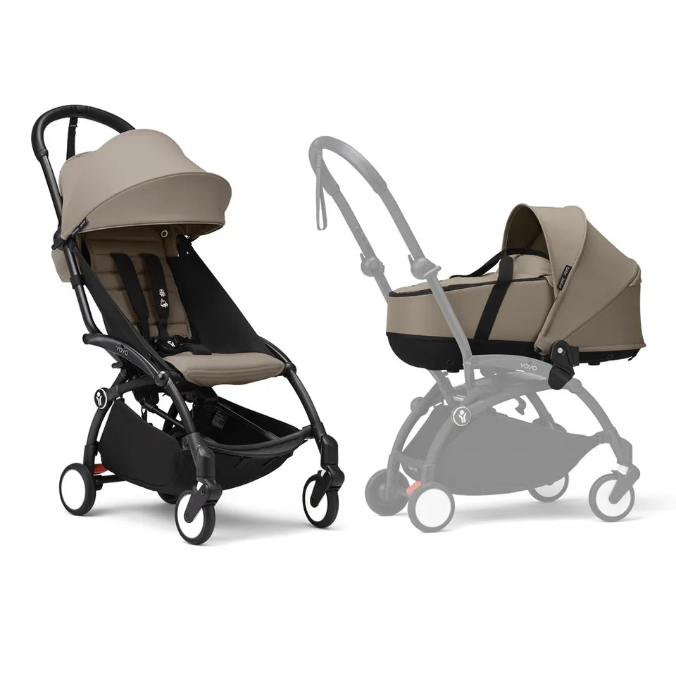 Stokke YOYO3 Frame Black + Newborn & 6+ Pack Bundle - Taupe