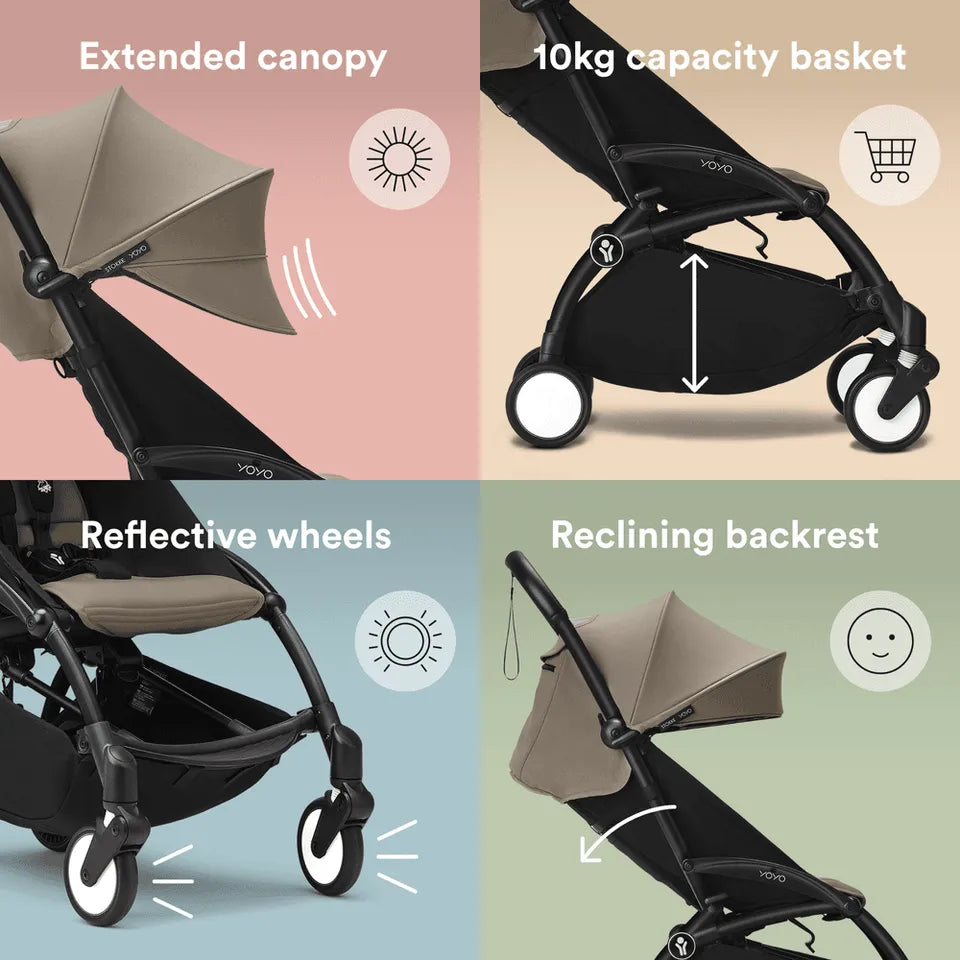 Stokke YOYO3 Frame Black + Newborn & 6+ Pack Bundle - Taupe