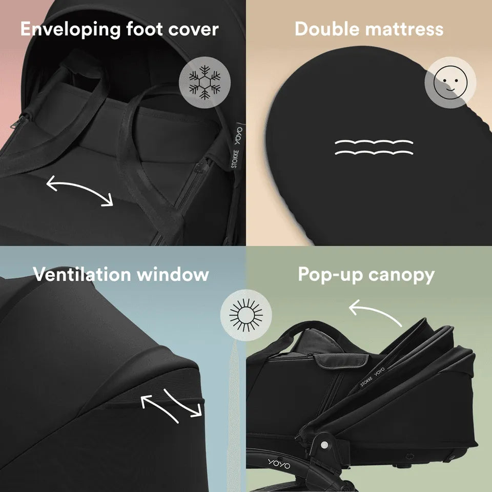Stokke YOYO3 Frame Black + Newborn & 6+ Pack Bundle - Black