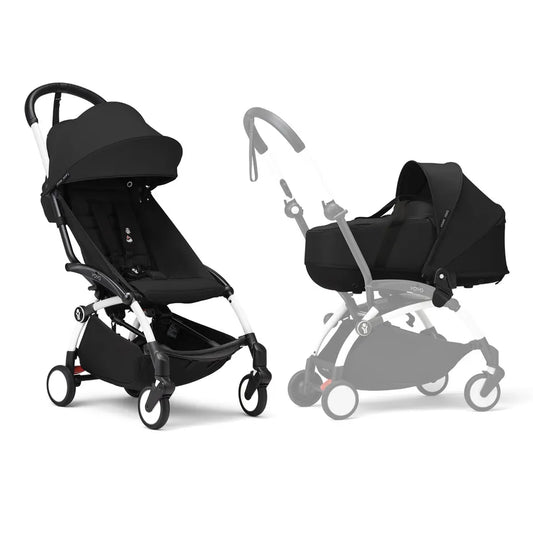 Stokke YOYO3 Frame White + Newborn & 6+ Pack Bundle - Black