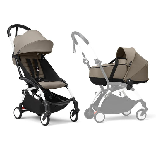 Stokke YOYO3 Frame White + Newborn & 6+ Pack Bundle - Taupe