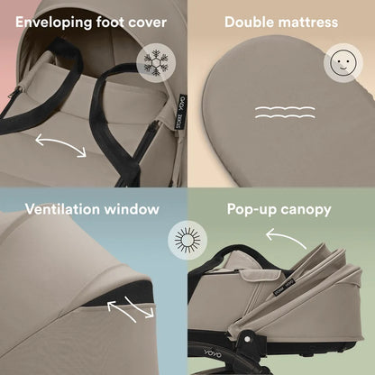 Stokke YOYO3 Frame White + Newborn & 6+ Pack Bundle - Taupe