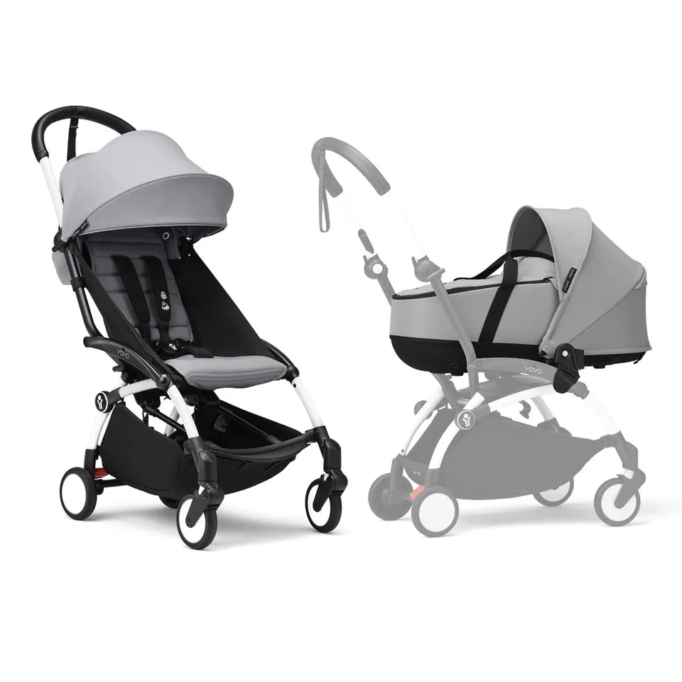 Stokke YOYO3 Frame White + Newborn & 6+ Pack Bundle - Stone