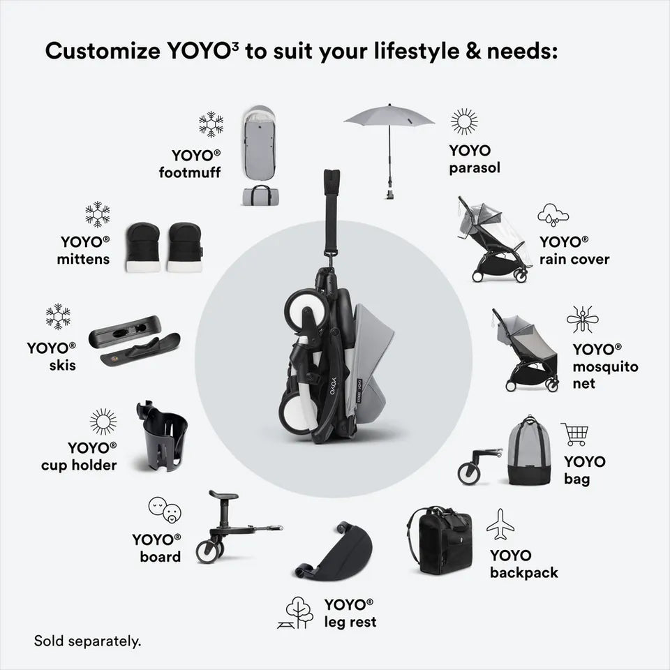 Stokke YOYO3 Frame White + Newborn & 6+ Pack Bundle - Stone