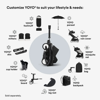 Stokke YOYO3 Frame White + Newborn & 6+ Pack Bundle - Black