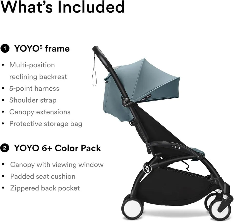 Stokke YOYO3 Black Frame & 6+ Aqua Bundle