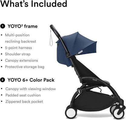 Stokke YOYO3 Black Frame & 6+ Air France Blue Bundle