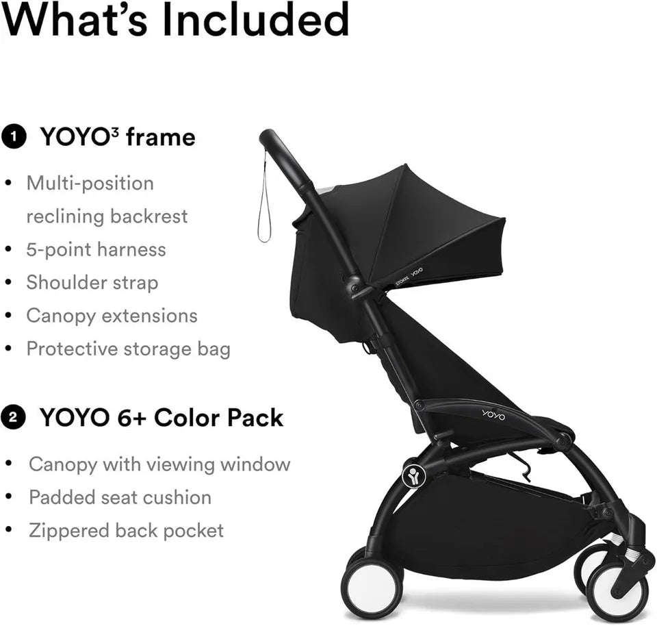 Stokke YOYO3 Black Frame & 6+ Black Bundle