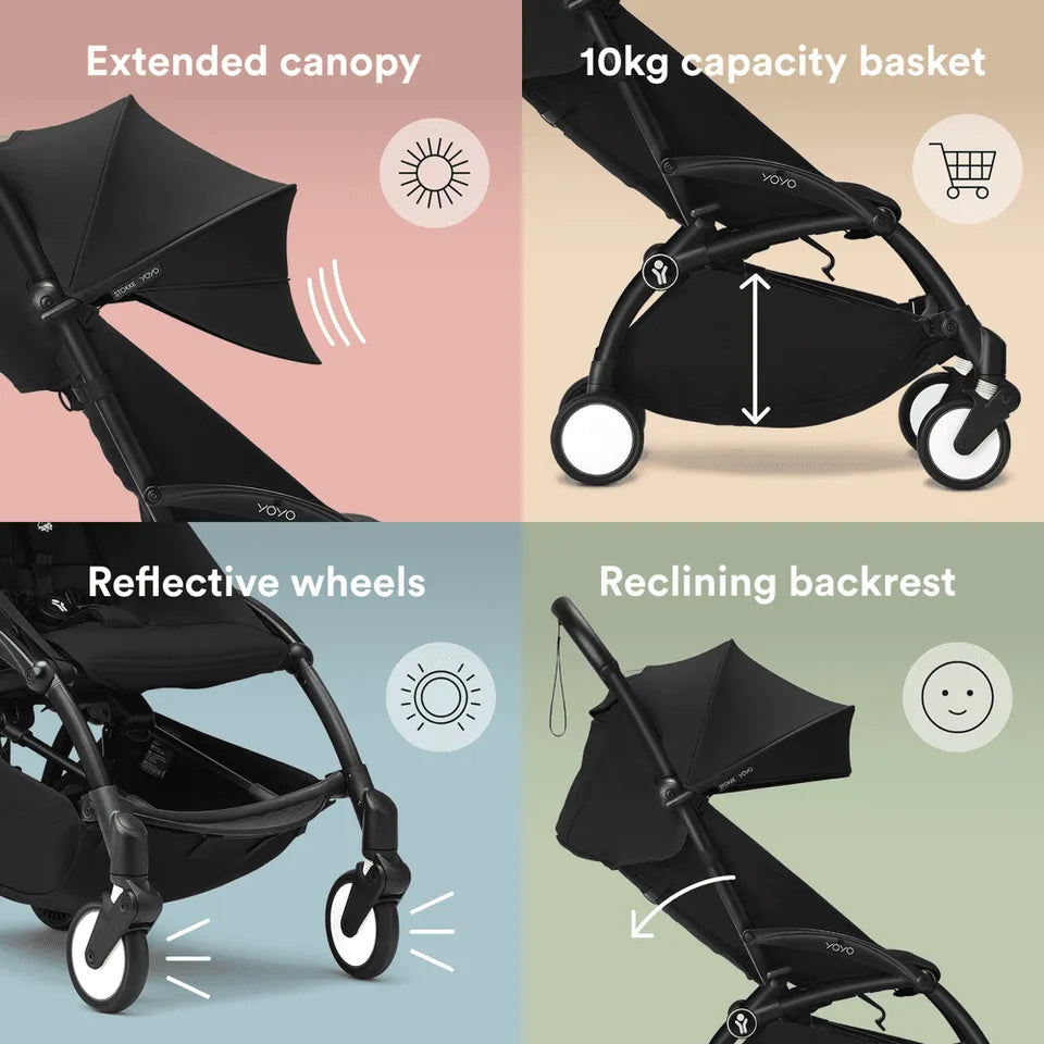 Stokke YOYO3 Black Frame & 0+ & 6+ Aqua Bundle