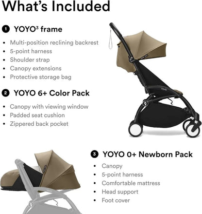Stokke YOYO3 Black Frame & 0+ & 6+ Taupe Bundle