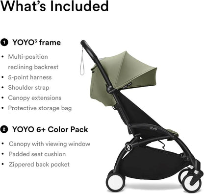 Stokke YOYO3 Black Frame & 6+ Olive Bundle