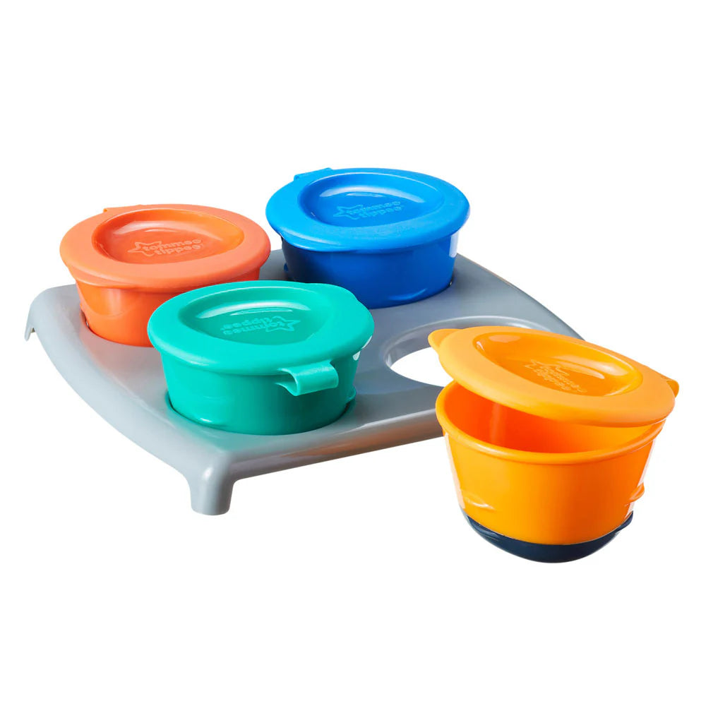 Tommee Tippee - Pop Ups Freezer Pots & Tray x 4 -(Blue, Green, Yellow)