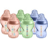 Tommee Tippee - Closer to Nature Baby Bottles, Slow-Flow Breast-Like Teat with Anti-Colic Valve, 260ml, Pack of 6, Be Kind Multicoloured