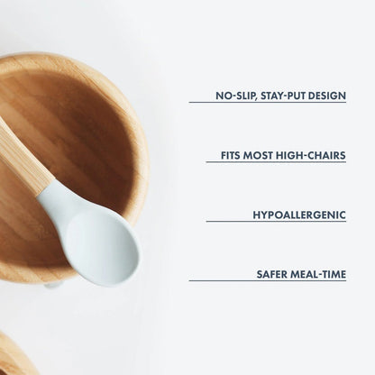 Avanchy - Baby Bamboo Stay Put Suction Bowl + Spoon - Green