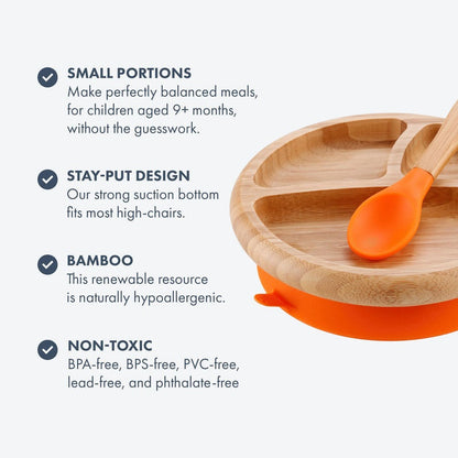 Avanchy - Bamboo Suction Classic Plate + Spoon - Orange