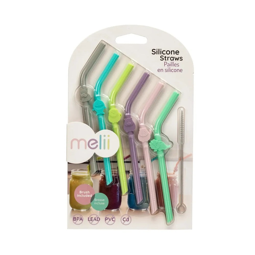 Melii - Silicone Straws w/ Cleaning Brush - 6pcs - Animals clip Design