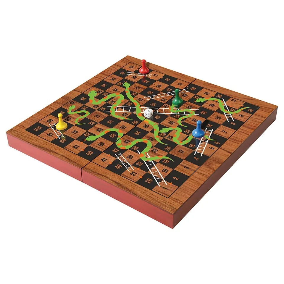 Ambassador - Folding Wood Snakes & Ladders Set