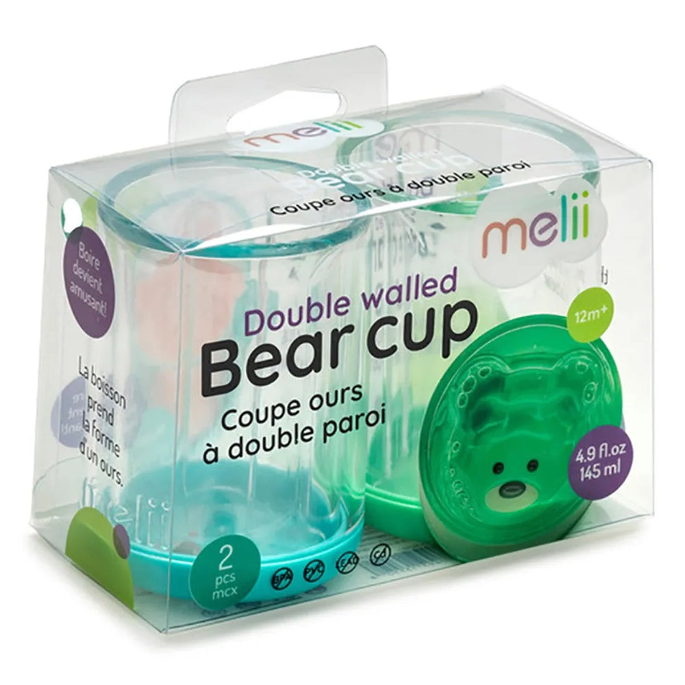 Melii - Double Walled Bear Cup - 145ml - 2pcs - Turquoise/Green