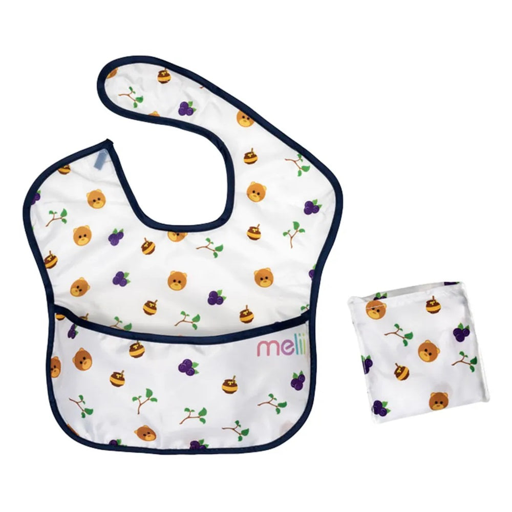 Melii - Fold Up Bib - 2pcs - White & Navy Bear