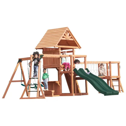 Mount Peak - Double Decker Everest Swing Set  & Playhouse With Wooden Roof