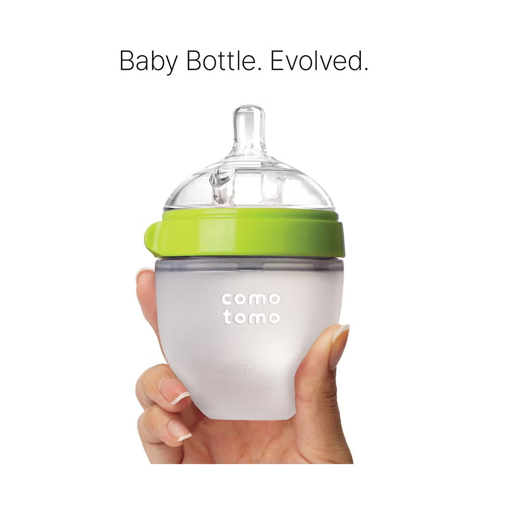 Comotomo Natural Feel Baby Feeding Bottle  - Green & White, 150 ml