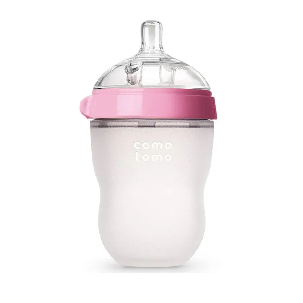 Comotomo Natural Feel Baby Feeding Bottle - Pink & White, 250 ml