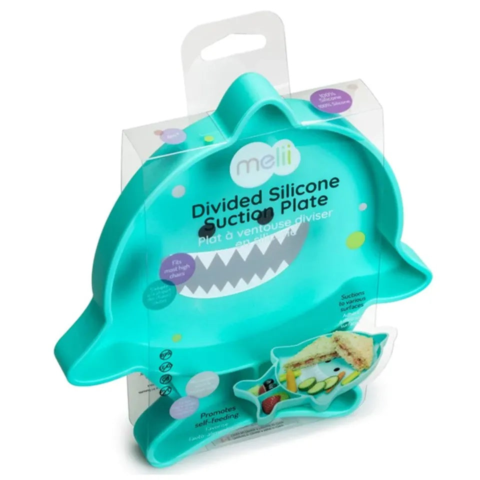 Melii - Divided Silicone Suction Plate - Turquoise Shark